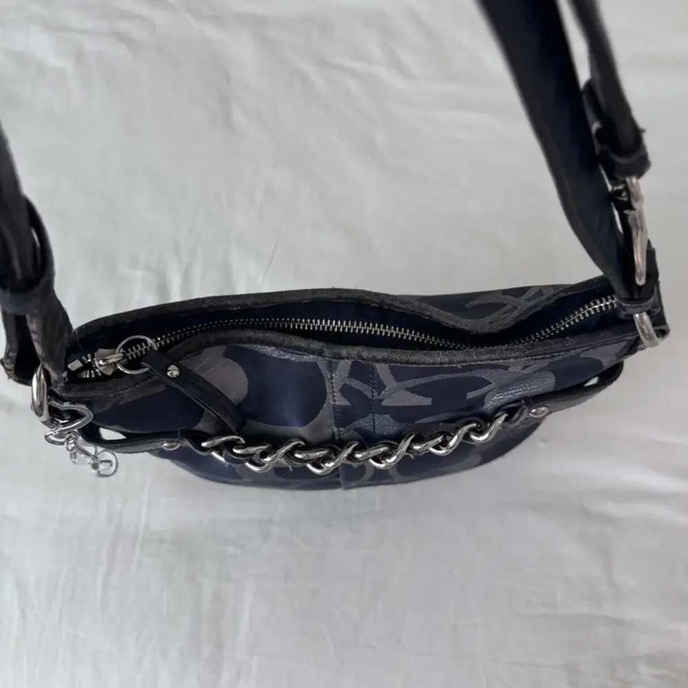 Coach Moto Optic Metallic Chain Navy Signature Jacquard